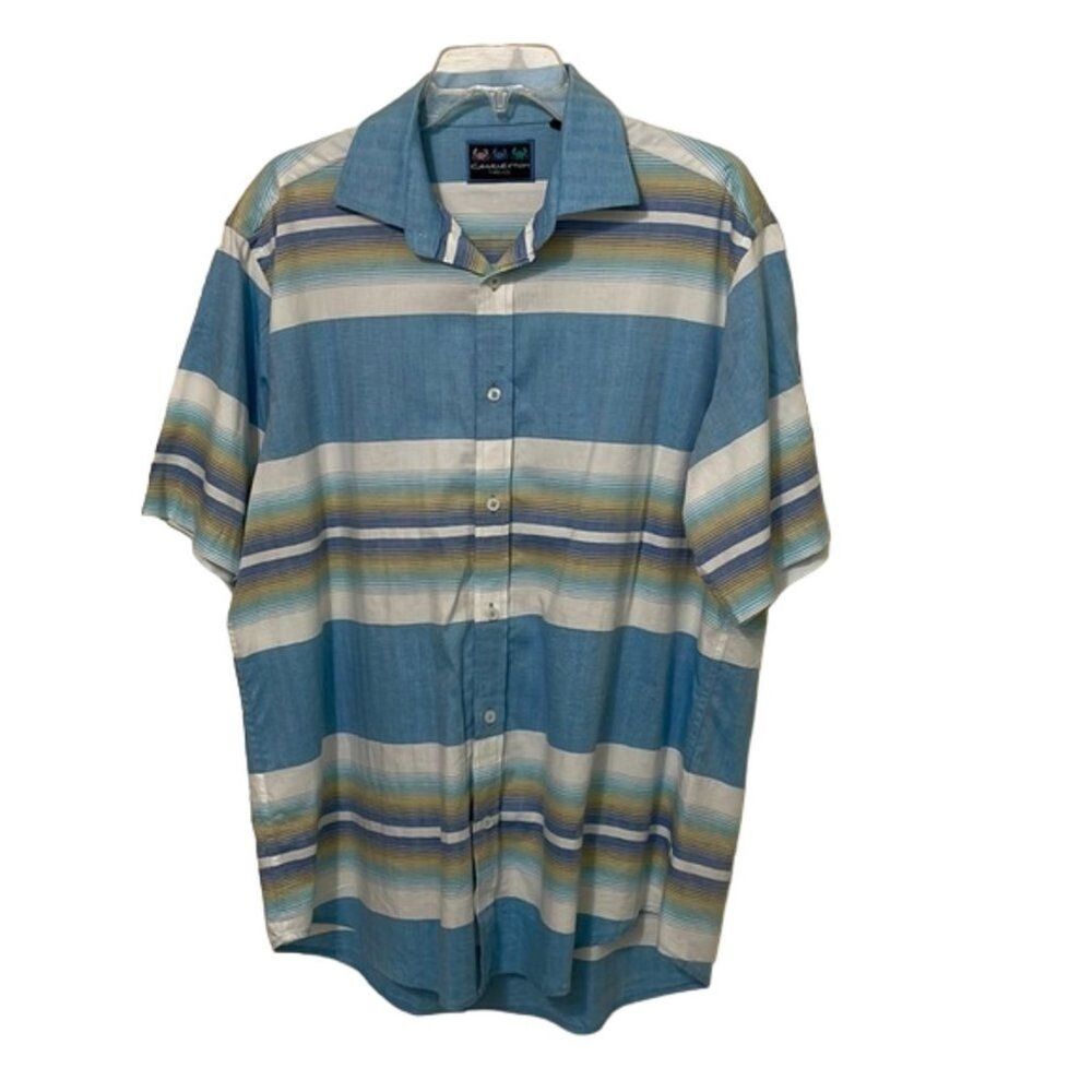 Charleston Threads Blue Stripes Button Up Mens Shirt Size Large Cotton Summer